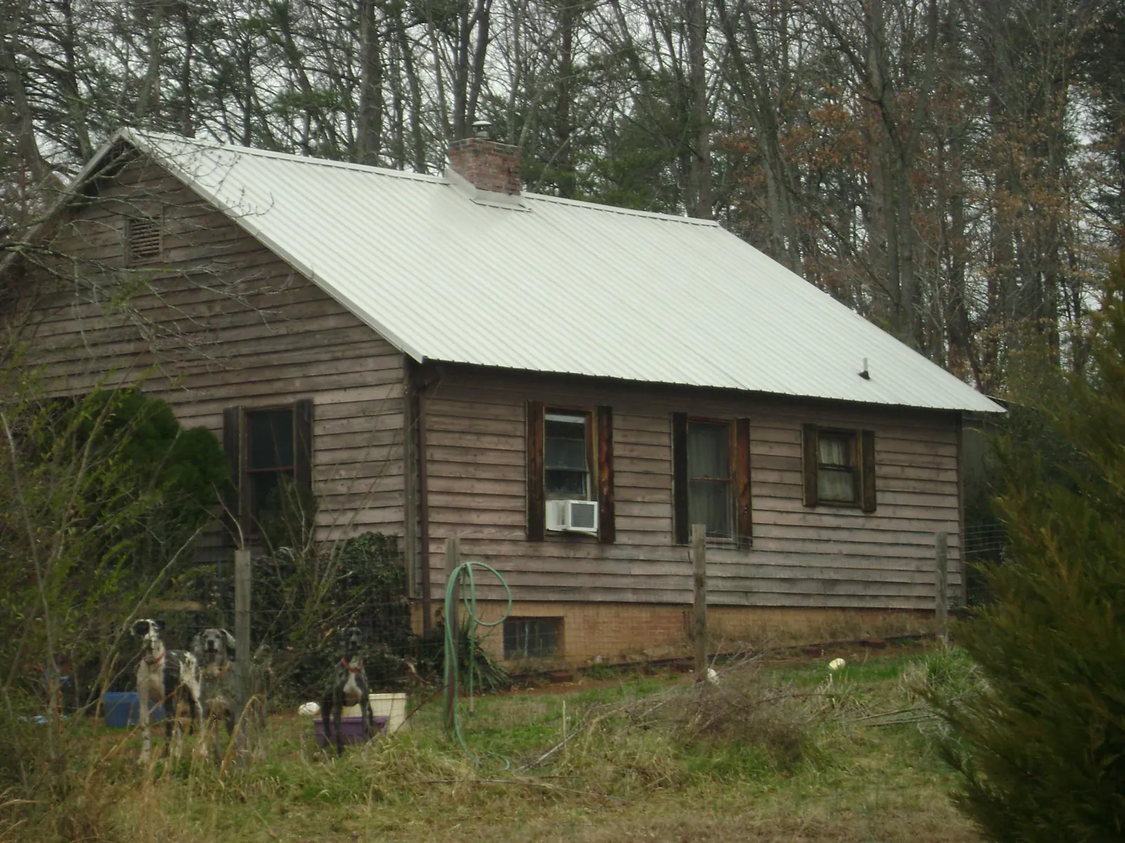White metal roof on an old wood sided farmhouse, from a Metal Roof Installation job in Saint Peter